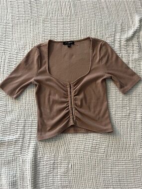 Mixed Threads Brown Ruched Scoop Neck Crop Top